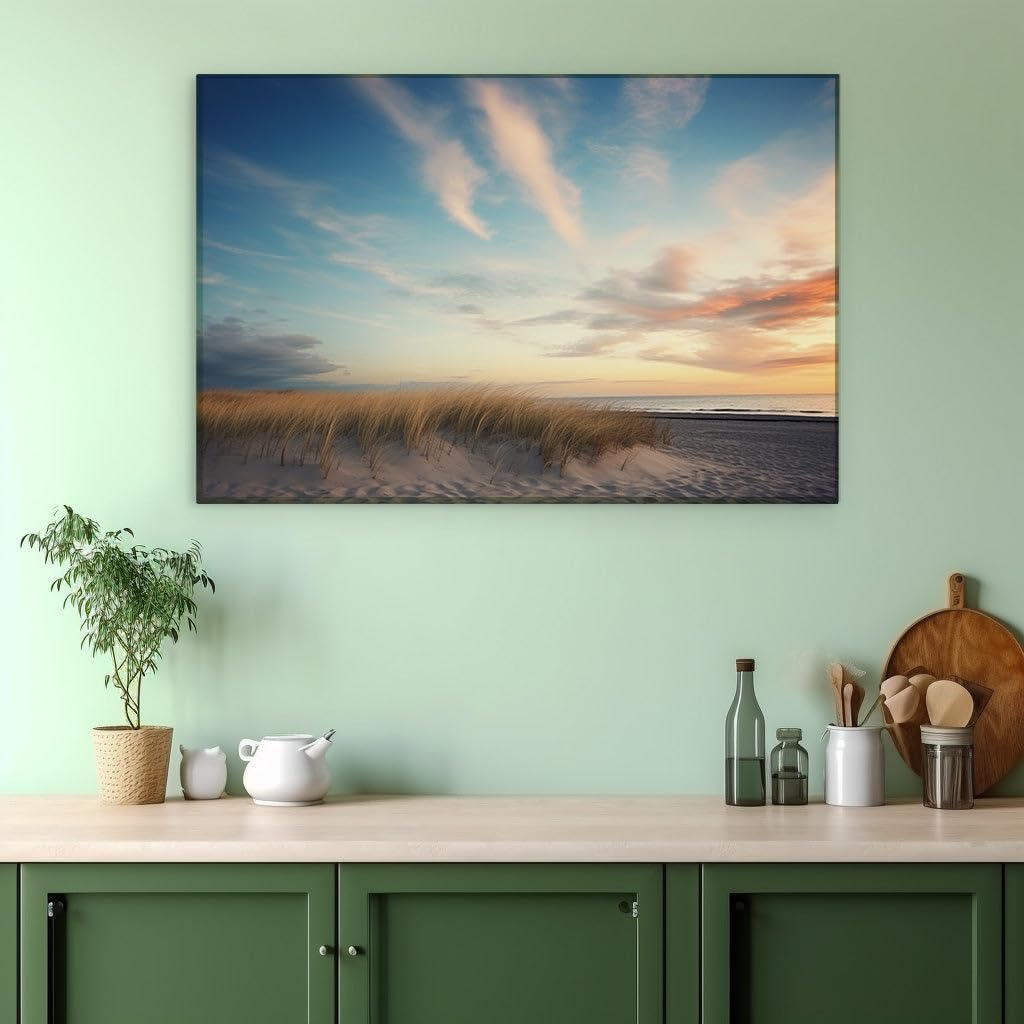 Canvas for Living room. Sunset Serenity on a Dune-Kissed Beach, 27 x 18 inch Canvas Wall Art - Ready to Hang - 69x46 cm (27x18 inch)