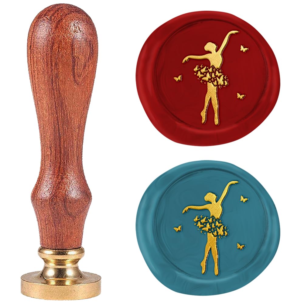 DELORIGIN 1" Butterfly Ballet Wax Seal Stamp Retro Sealing Stamps Removable Brass Head Seal Stamp with Wooden Handle Sealing Wax for Envelope Greeting Card Letter Wedding Invitations Gift Wrapping