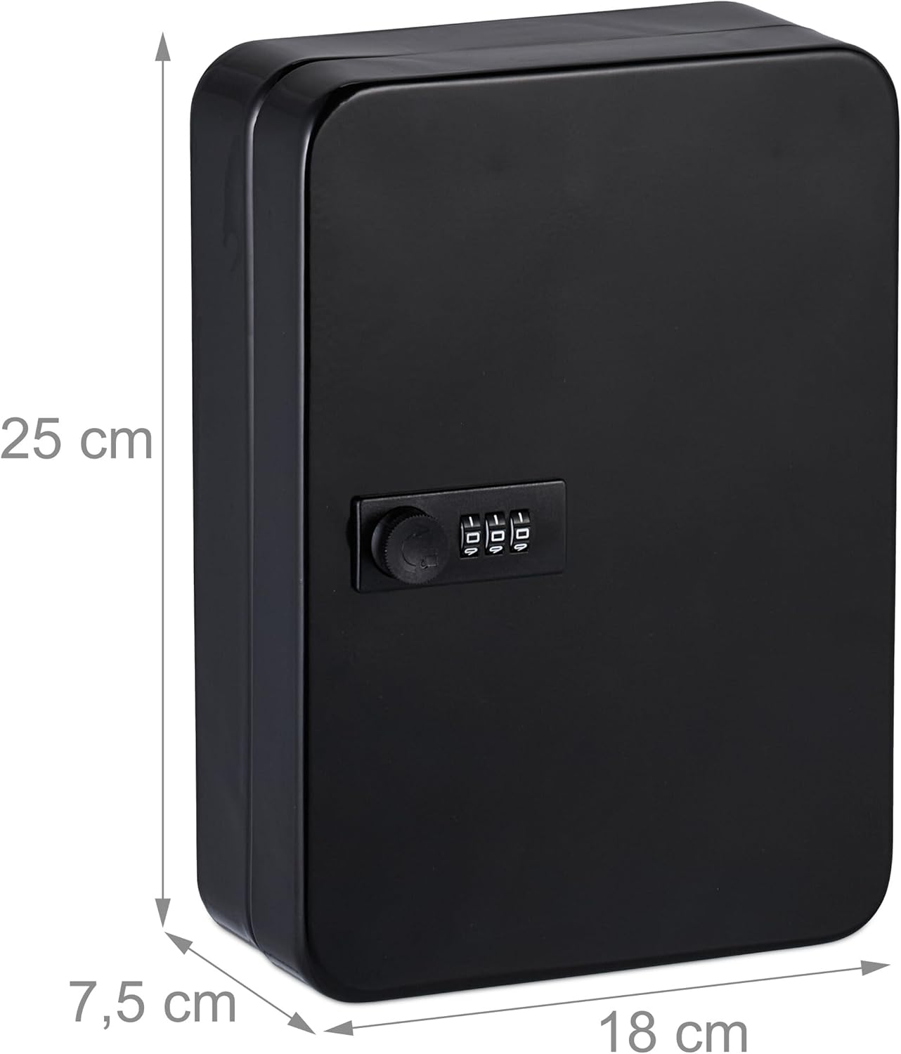 Relaxdays Key Cabinet Wall Mounted Security Box with Code, 48 Key Hangers, 25 x 18 x 7.5 cm, Black