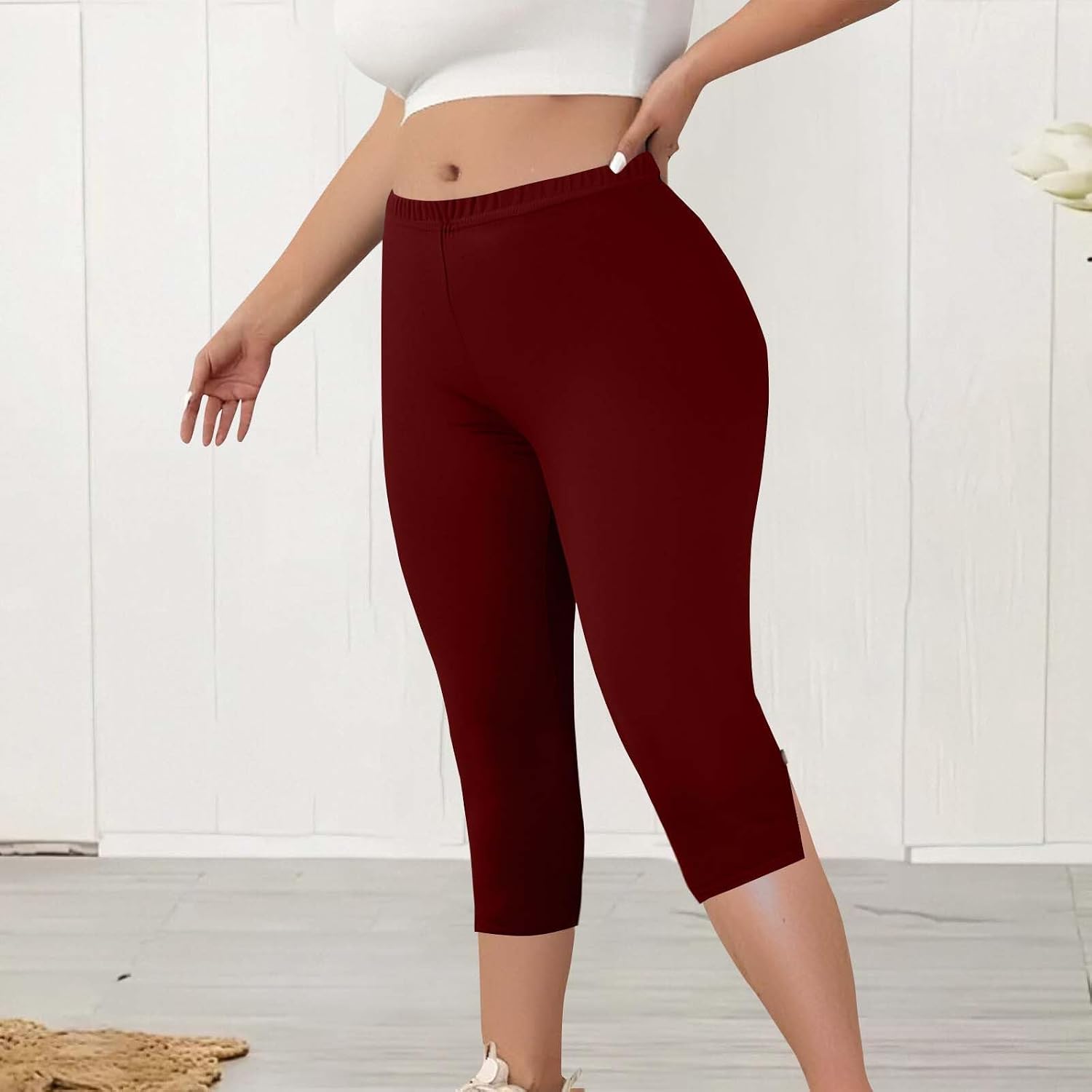 Work Pants for Women Summer High Waisted Soft Stretchy Capris Dressy Casual Plus Size Capri Pants Pull On Slacks