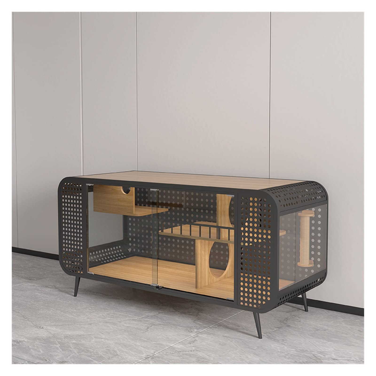 villa per gatti Struttura da arrampicata for gatti, gabbia for, villa, in metallo for animali domestici con tubo generoso Per interni(150cm)