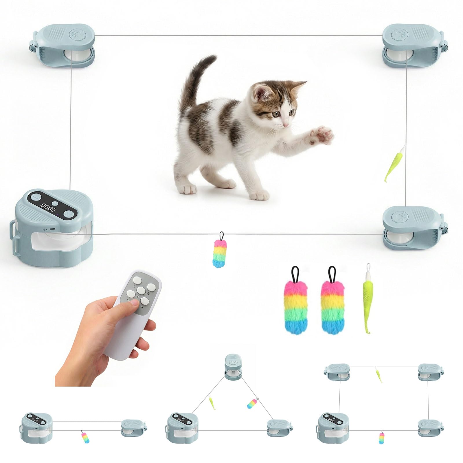 jianyana Interaktives Katzenspielzeug mit Fernbedienung, 4 einstellbare Geschwindigkeiten, automatische und manuelle Modi, langer Akku, wiederaufladbares Katzenlaufband, Indoor-Katzen, Langeweile