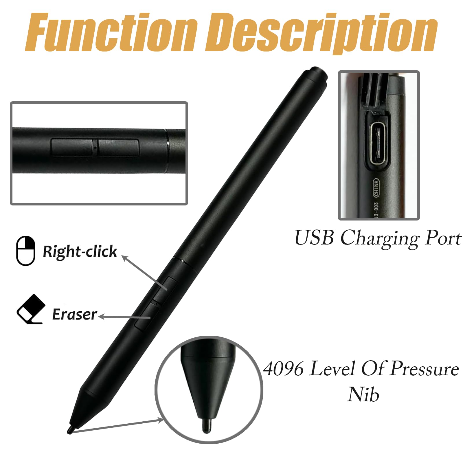 Bolígrafo recargable activo G3 compatible con HP Recargable Active Pen G3, Stylus para HP EliteBook x360 1030 G3/G4 EliteBook x360 1040 G5/G6, ZBook Studio x360 G5 (negro)