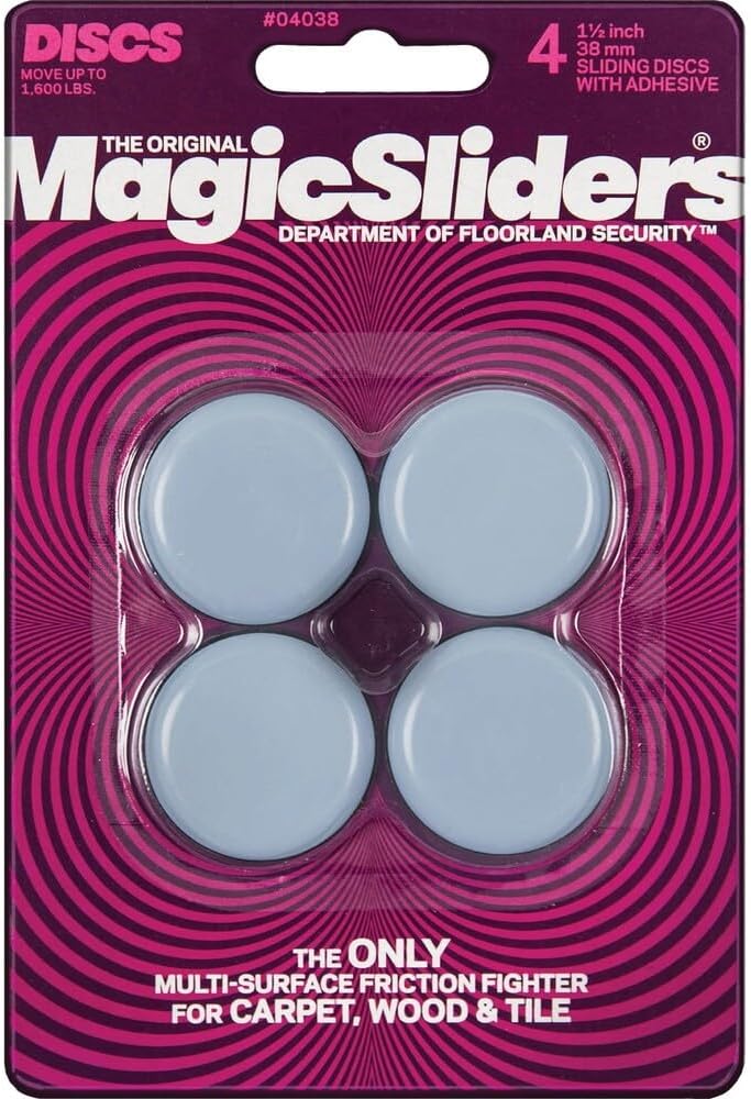 MAGIC SLIDERS - 4038 Series 1-1/2" Sliding Disc, Pack of 4, Gray- Self-adhesive Furniture Disc Pad Sliders for Household Furniture to Protect Surfaces, Wood, Tile, Carpet, and Vinyl Floors