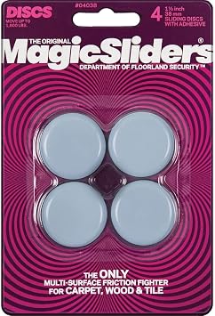 MAGIC SLIDERS 4038 Series 1.5" Reusable Furniture Sliders | Heavy-Duty Self-Adhesive Floor Protectors for Carpets & Hard Floors | Non-Skid Pads for Chairs, Tables, and Furniture Pack of 4, Grey