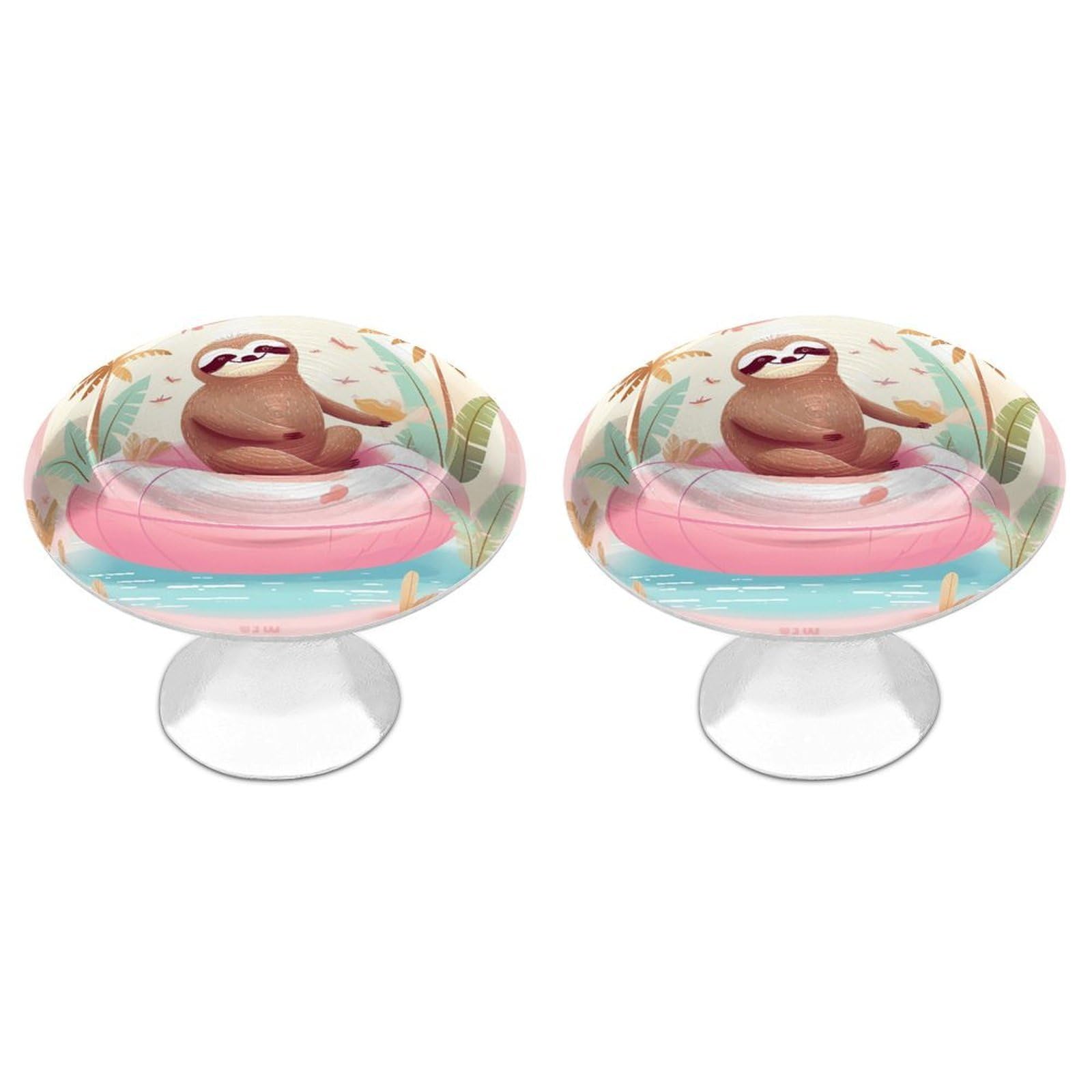 QMNLKH Sloth Flamingo Cabinet Knobs for Home, Round Drawer Pulls for Kitchen, Personalized Cupboard Handles with Screw, Fashion Dresser Knobs for Office, Drawer Handles, 2 Packs