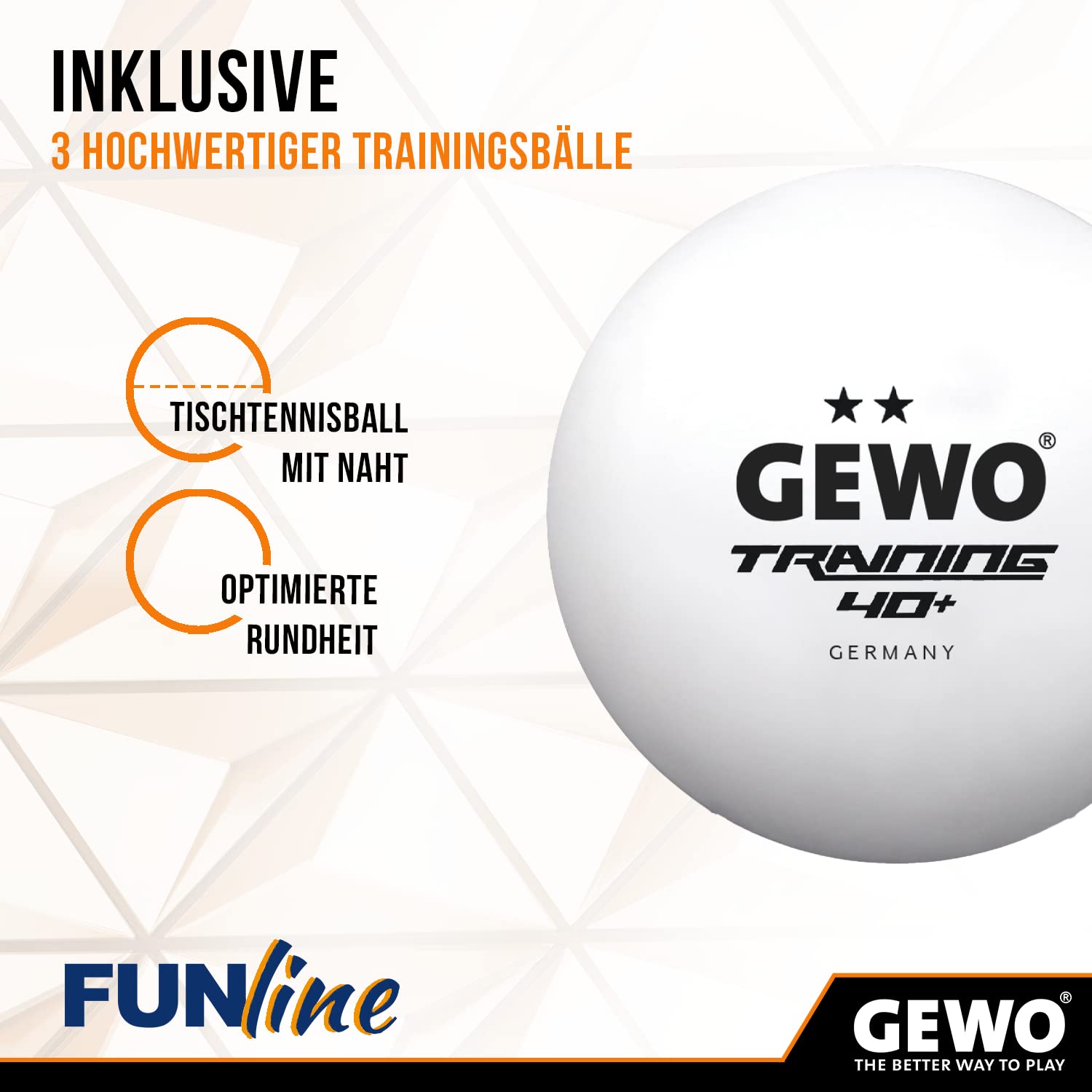 GEWO Family & Friends Set di racchette da ping pong – 4 racchette da ping pong per hobby e tempo libero con 8 palline TT e pratica custodia – racchetta completa con rivestimento Raver, manico concavo