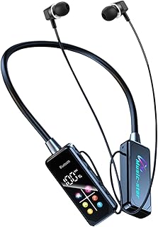 سماعات بلوتوث رياضية مغناطيسية بشريط حول الرقبة، شاشة LED رقمية، قلادة، شحن اسرع وقت ممكن، سماعات اذن حول الرقبة، صدمة قوية ثلاثية، صوت جهوري ثقيل، شحن سريع من النوع C (لايف U60I، اسود)