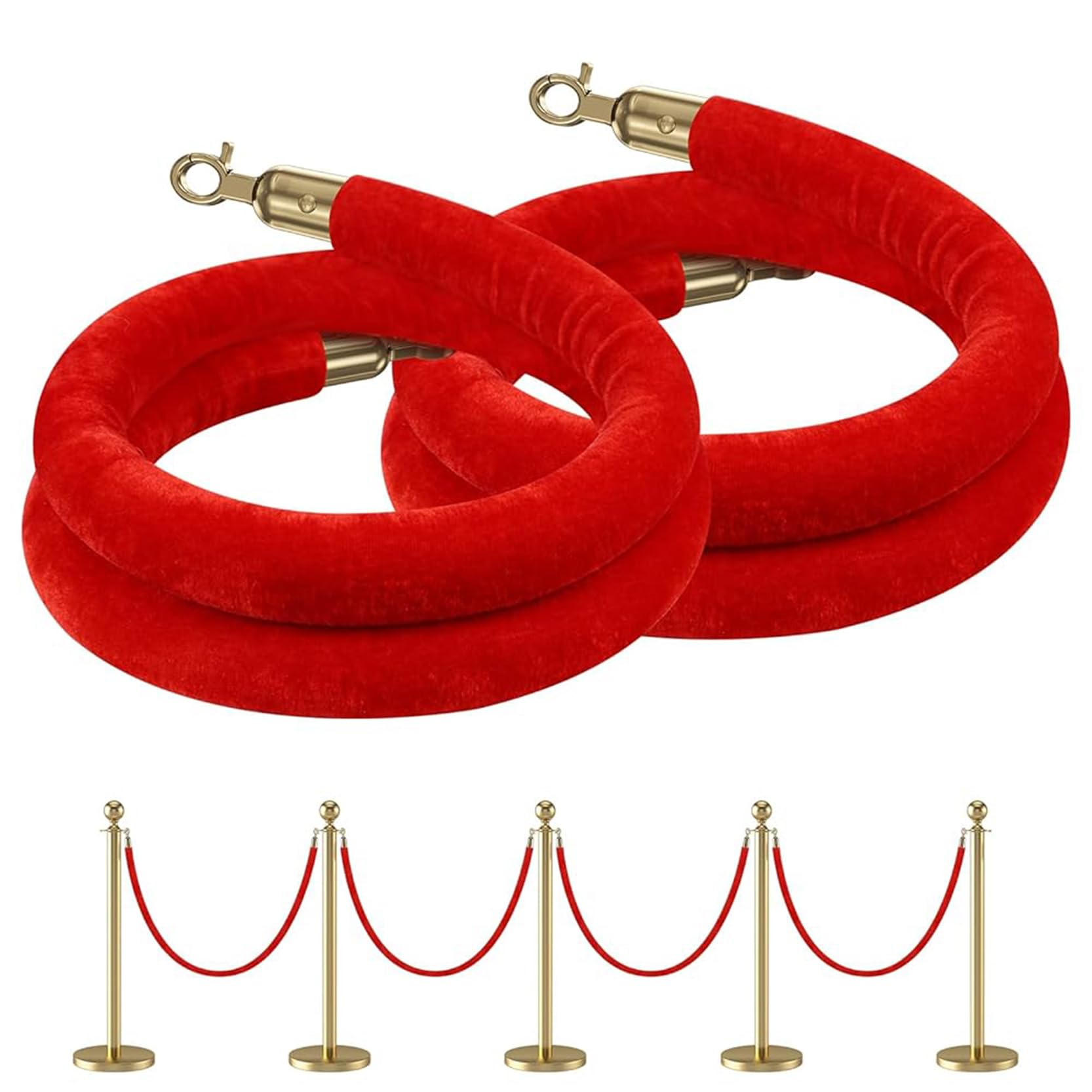 Cordini di controllo della folla in velluto con ganci a scatto dorati, confezione da 2 corde decorative per barriere per eventi, elegante supporto per appendere pali e pali