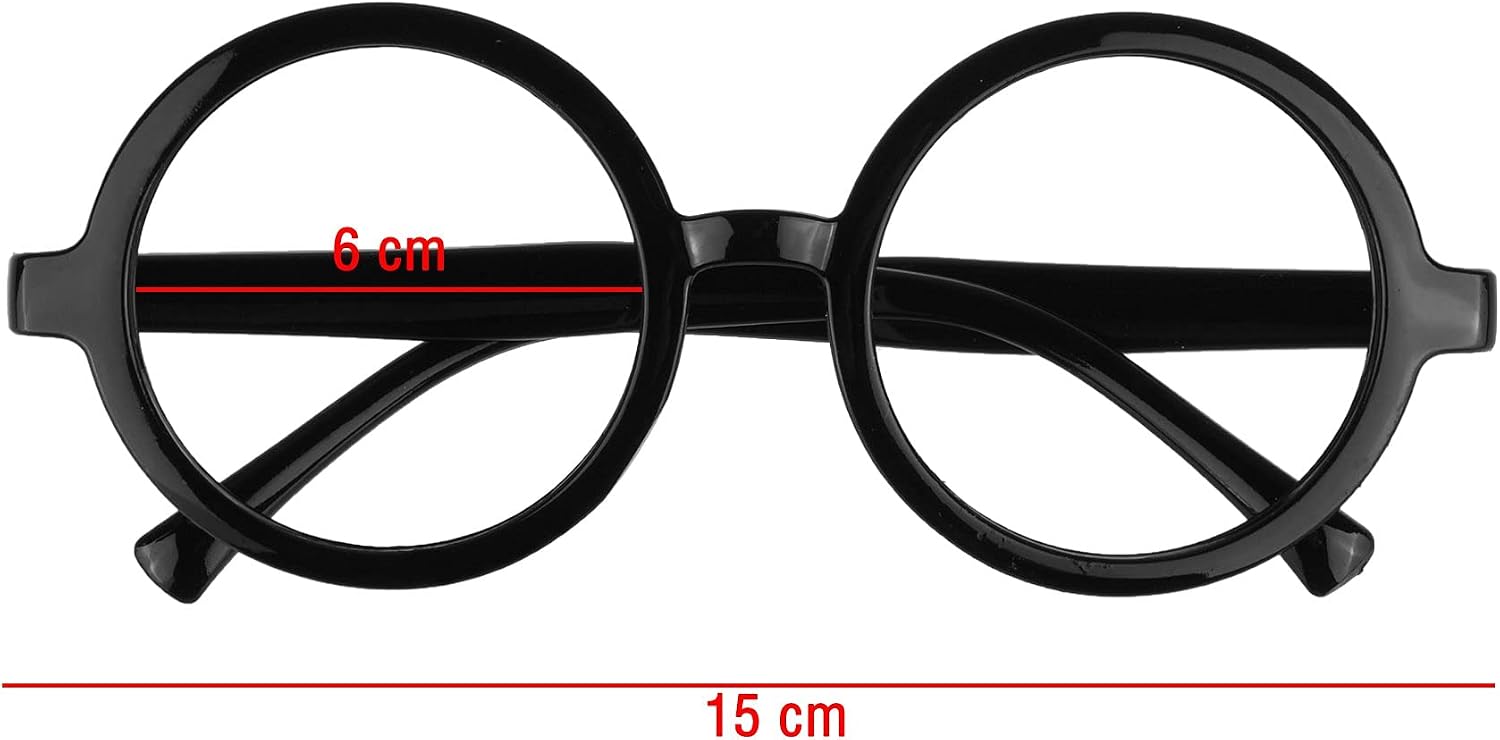 BCP 2 Pieces Plastic Wizard Glasses Round Glasses Frame No Lenses for Costume Party Supplies Black Color