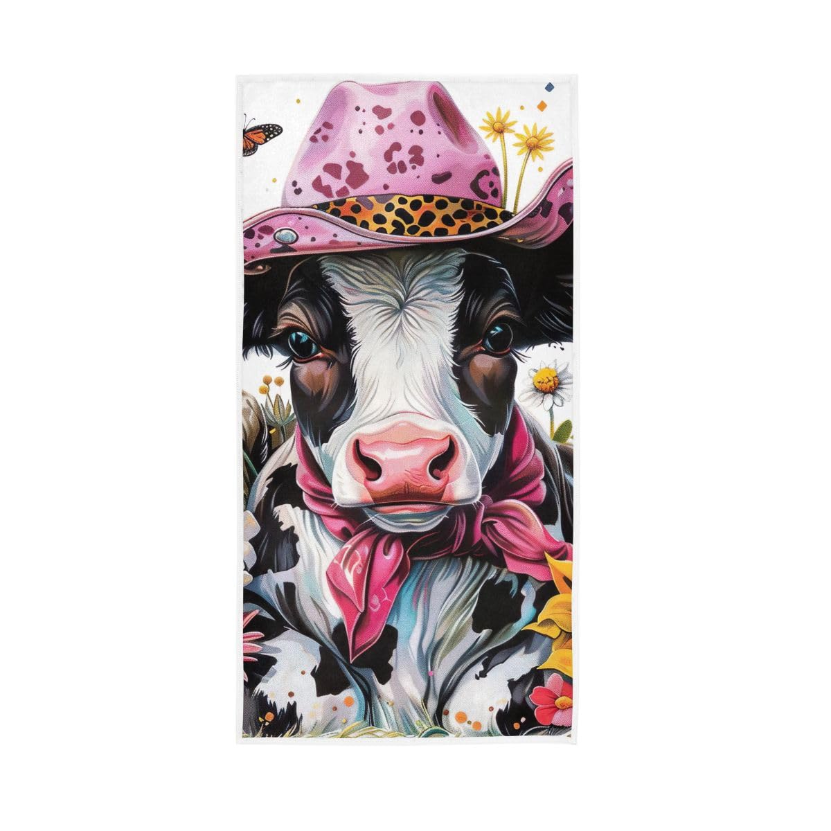 HUYGD Cow Wearing Hat Hand Towels Soft Washcloths Lightweight Towels 15 x 30 Inch