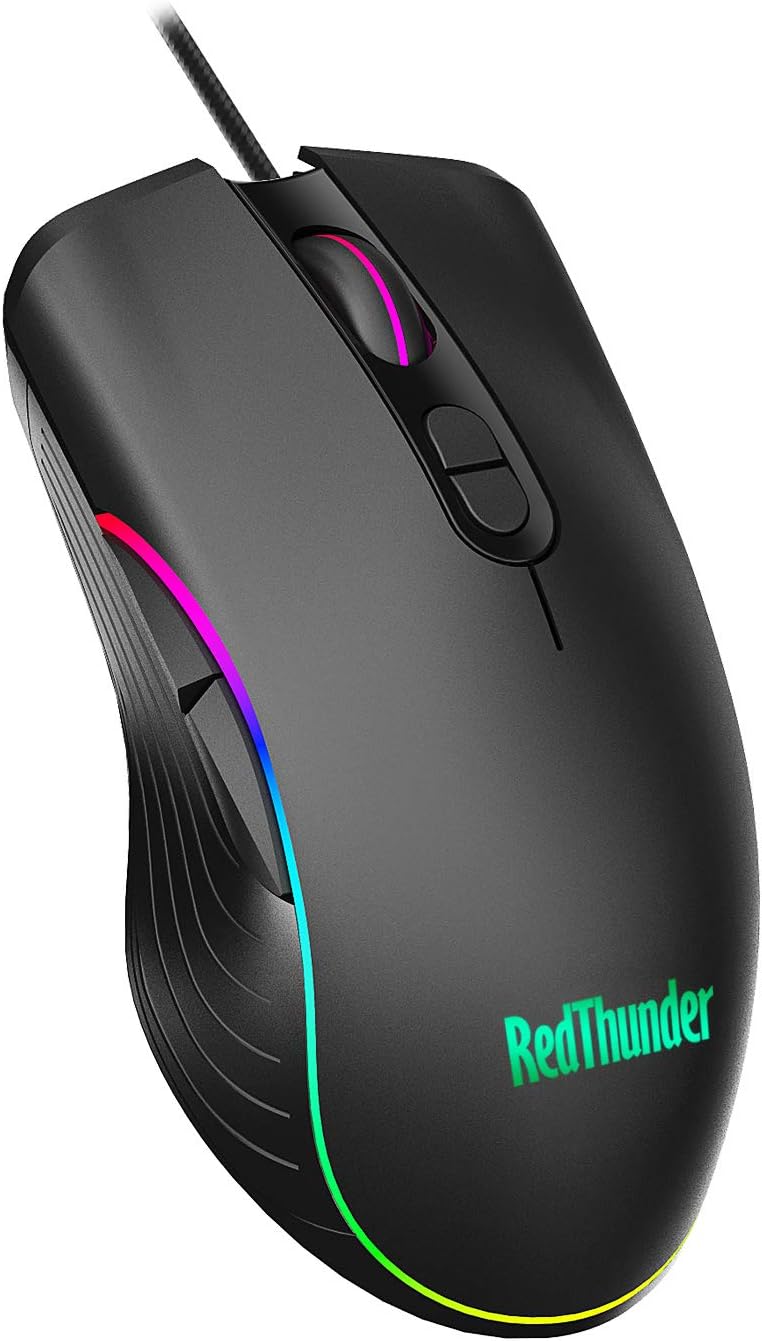 RedThunder Gaming Mouse Wired, 7 Programmable Buttons, Chroma RGB Backlit, 6400 DPI Adjustable, Comfortable Grip Ergonomic Optical PC Computer Gaming Mice with Fire Button