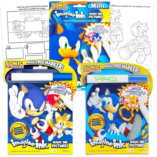 Sonic the Hedgehog Imagine Ink Coloring Super Set - Bundle with 3 Imagine Ink Mess-Free Coloring Books for Kids | Sonic Activities