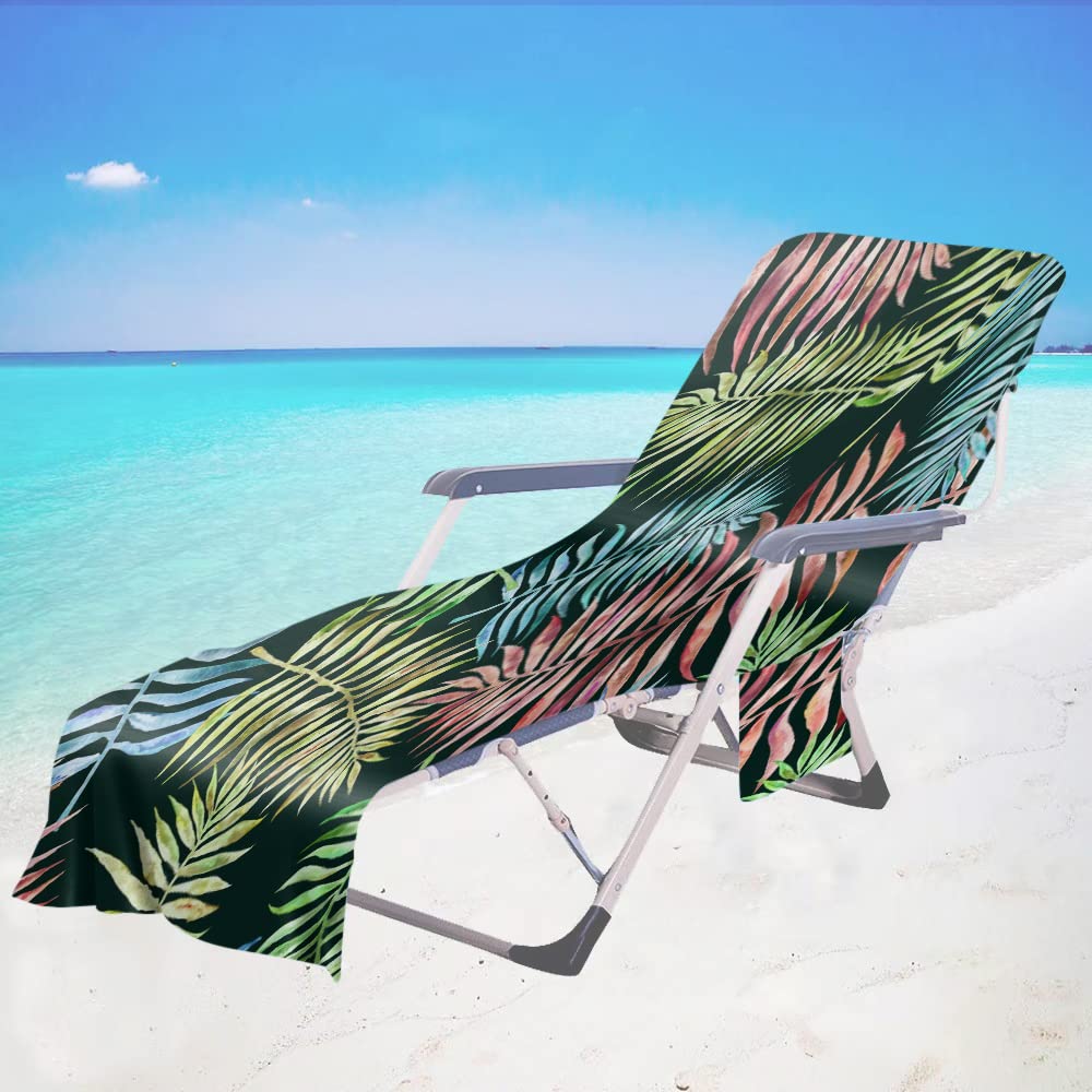 Surwin 3D Sun Lounger Beach Towel with Pockets, Tropical Leaves Beach Chair  Cover Chaise Lounge Towel Cover Mate Sunbed Towels For Summer Holiday