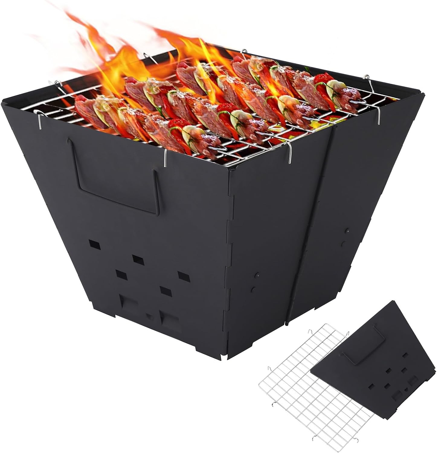 Portable Fire Pit for Camping, Collapsible Outdoor Fire Pit, Firepits for Outdoors, Folding Fire Pit Fireplace, BBQ Fire Bowl, Iron Fire Bowl for Picnics Bonfire Patio Backyard Garden