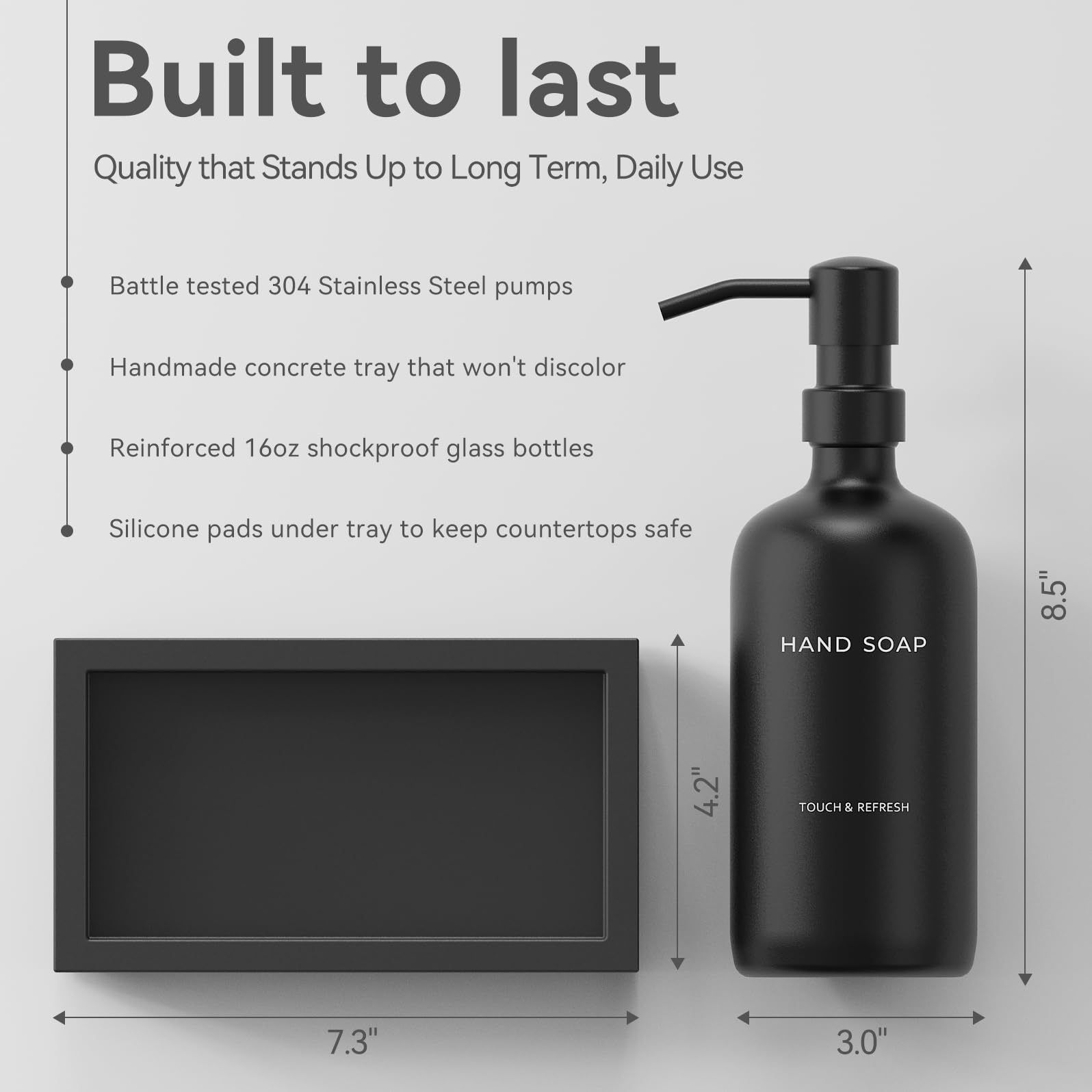Set di dispenser per sapone da cucina con vassoio, lozione per sapone (nero)