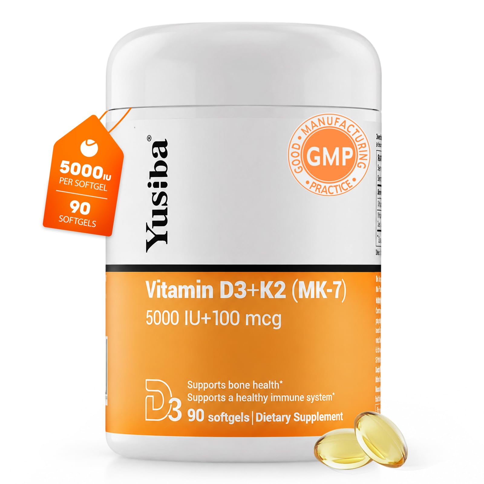 Vitamin D3 K2, Vitamin D3 5000 IU & Vitamin K2 All-Trans MK7 100 mcg