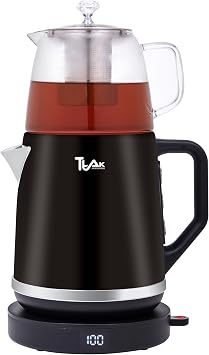 Electric Tea Maker with Glass Teapot, 1.8L Stainless Steel Kettle, Digital Temperature Display, Keep Warm Function Persian Turkish Samovar Style Hot Water Boiler Black