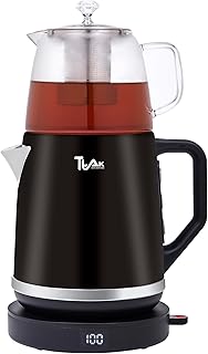 Electric Tea Maker with Glass Teapot, 1.8L Stainless Steel Kettle, Digital Temperature Display, Keep Warm Function – Persian Turkish Samovar Style Hot Water Boiler – Black