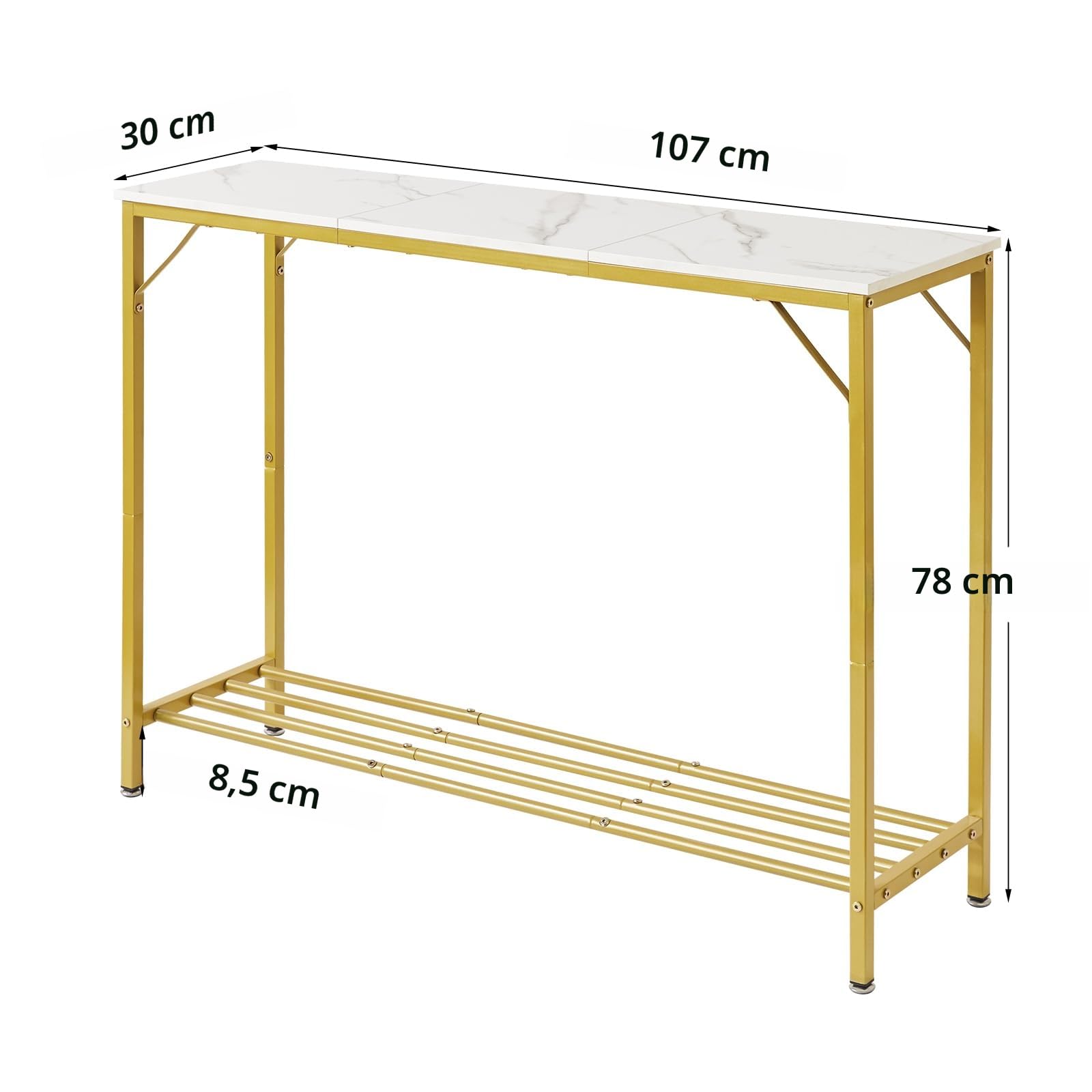 YMYNY Table Console, Table d’Entrée, Bout de Canapé, Table Console Étroite avec Étagères, Table de Présentation, Pieds Réglables, pour Salon, Entrée, Couloir ‎107 x 30 x 78CM Blanc HST006W