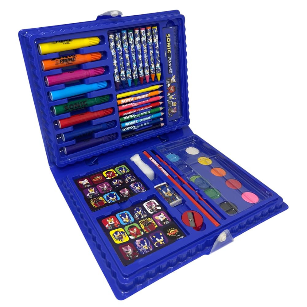 Valigetta con colori per bambini Sonic set 65 pezzi di colori e cancelleria kit disegno e pittura