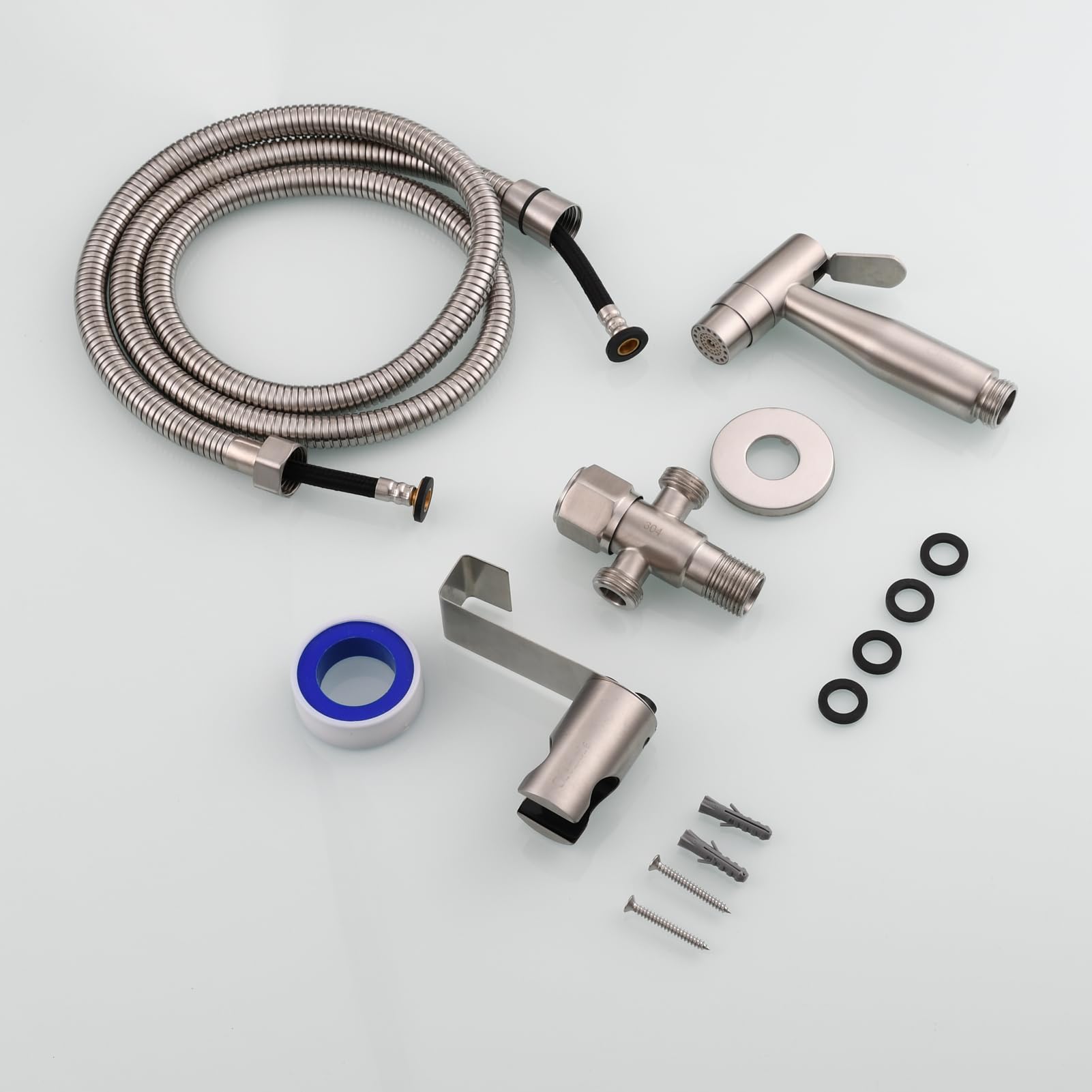 Tecmolog Ducha Bidet 2 Modos Mano Grifos Shattaf Pulverizador Acero Inoxidable Portatil para WC, con Soporte, Valvula Desviadora y Manguera 1.2m, WS024AF2