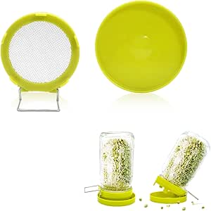 Wide Mouth Mason Jar Sprouting Kit with Drainage Tray and Lids for Alfalfa, Bean Sprouts & Microgreens