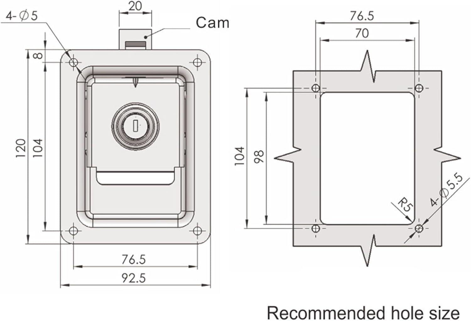 Stainless Steel Square Box Door Lock Generator Set Equipment Box Lock Mechanical Panel Lock Embedded Truck Tool Box Lock