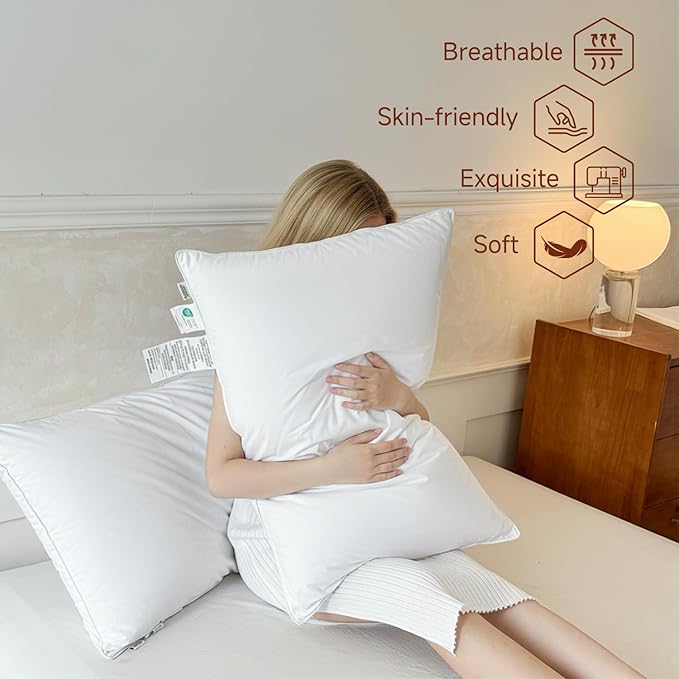 Set 2 Almohadas Plumas Ganso Algodón Queen 20x30 pulgadas miniatura 4