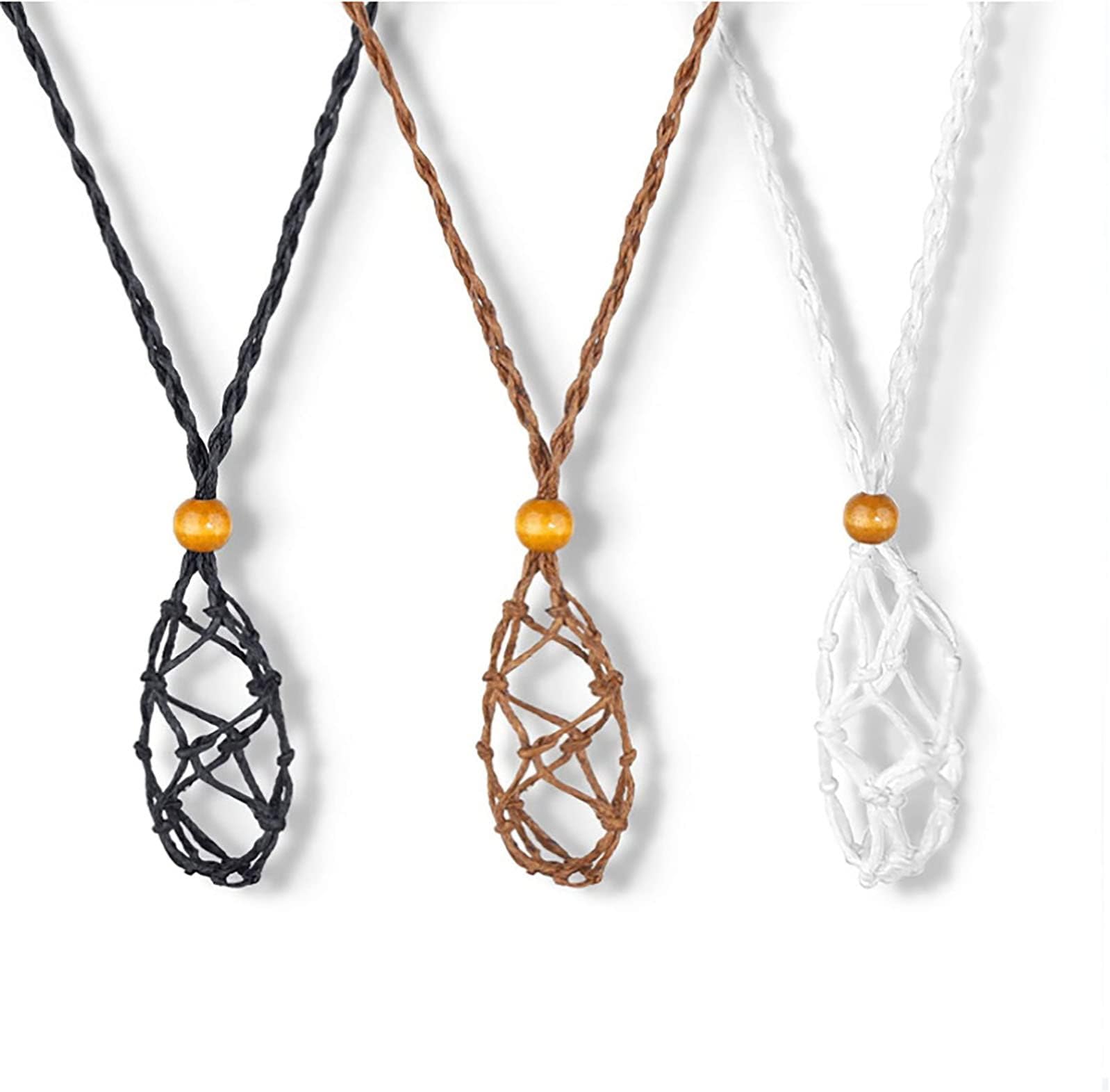 3Pcs Necklace Cord Empty Stone Pendant Holders Quartz Crystal Stone Adjustable Necklace Cage Cord for Jewelry Making.
