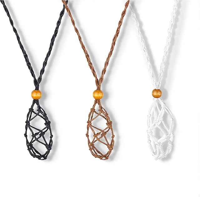 LAIYOHO 3Pcs Necklace Cord Empty Stone Pendant Necklace Holders Necklace Quartz Crystal Stone Necklace Cord Adjustable Necklace Cage Cord for Jewelry Making