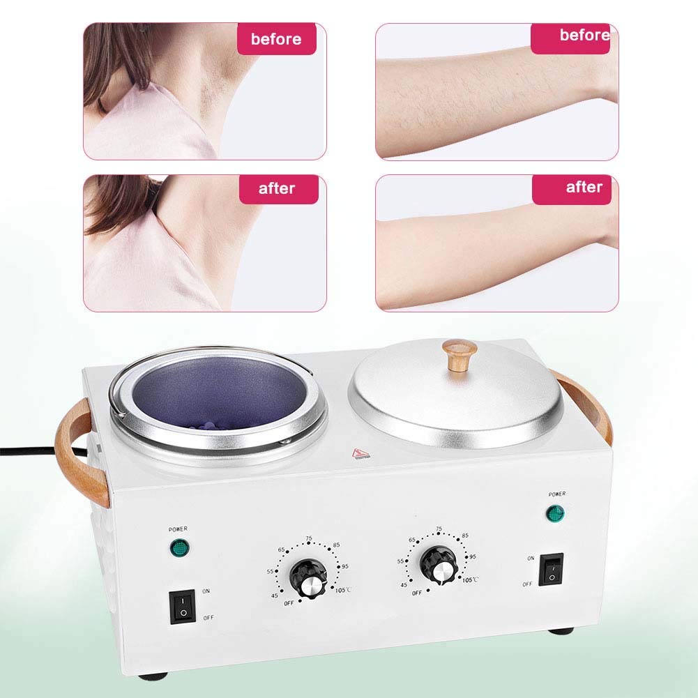 Calentador de cera,Caliente de Parafina Salon Spa Dual Pot Depilatoria de cera Calentador de la Máquina 220V