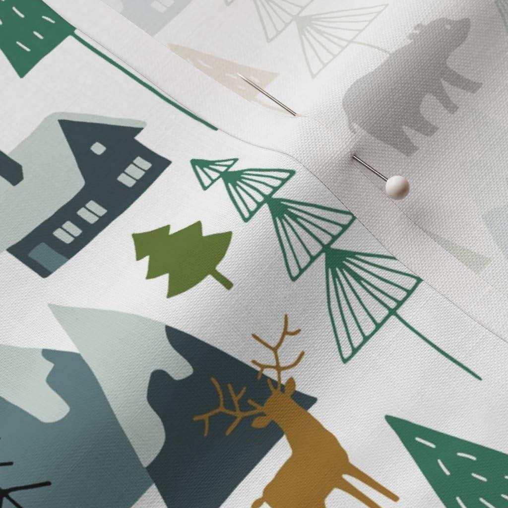 Spoonflower Fabric - Winter Adventure Woodland Forest Mountain Holiday Christmas Printed on Petal Signature Cotton Fabric by The Yard - Sewing Quilting Apparel Crafts Decor