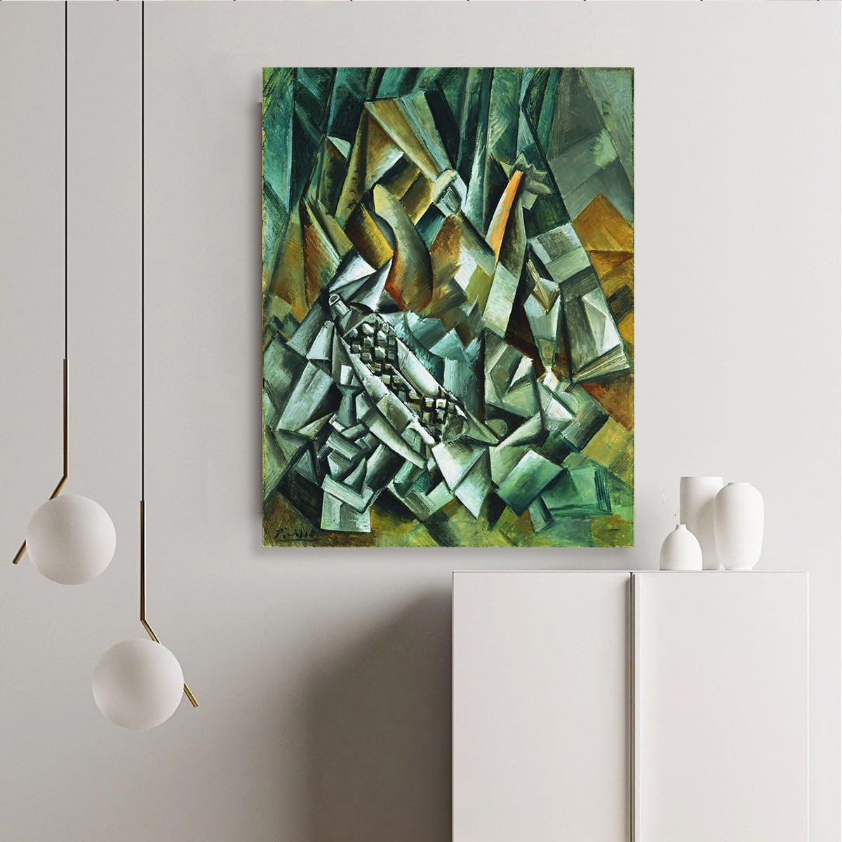 SHENGPOSTER Pablo Picasso Martwa natura Anis Del Mono butelka wydruki na płótnie Kubizm Geometryczna sztuka ścienna słynna replika obrazu do wnętrz Home Office 80x96 cm