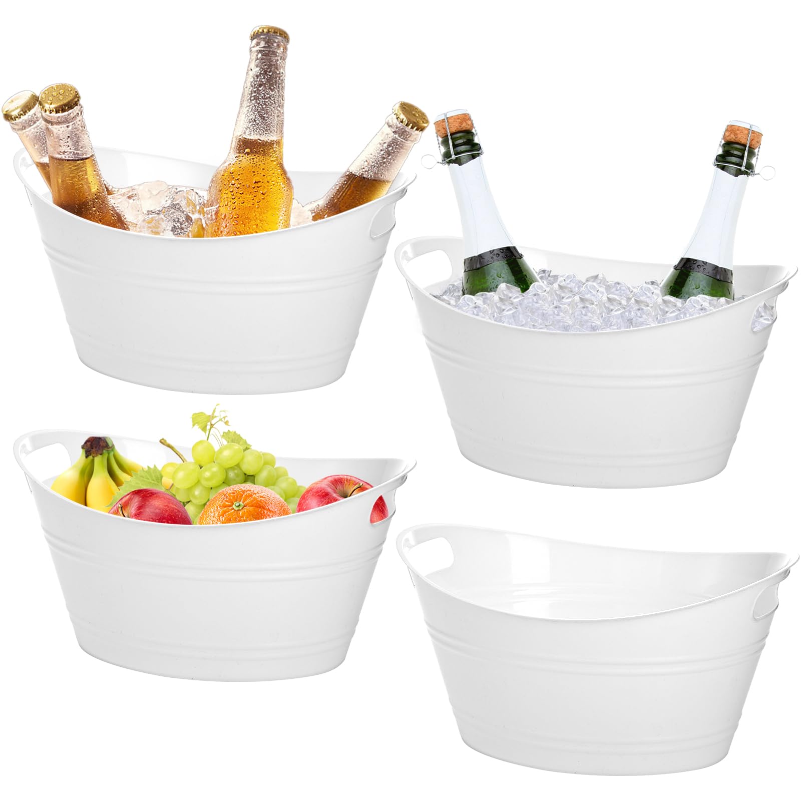TOPZEA 4 Pack Ice Bucket, 4.5 Liter Plastic Oval Storage Wine Bucket Beverage Tub Party Tub for Ice, Beer, Wine, Drink Cooler Bucket for Bar, Champagne Beverage Chiller Bin for Indoor Outdoor Use
