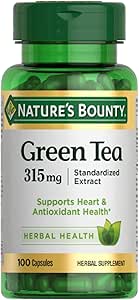Nature&#39;s Bounty Green Tea Pills and Herbal Health Supplement, Supports Heart and Antioxidant Health, 315mg, 100 Capsules