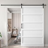Vista 23 de Fredbeck - Puerta de granero blanca de 32x84 pulgadas con kit de herrajes para puerta corrediza de 5.5 pies incluido y manija, sólida, MDF