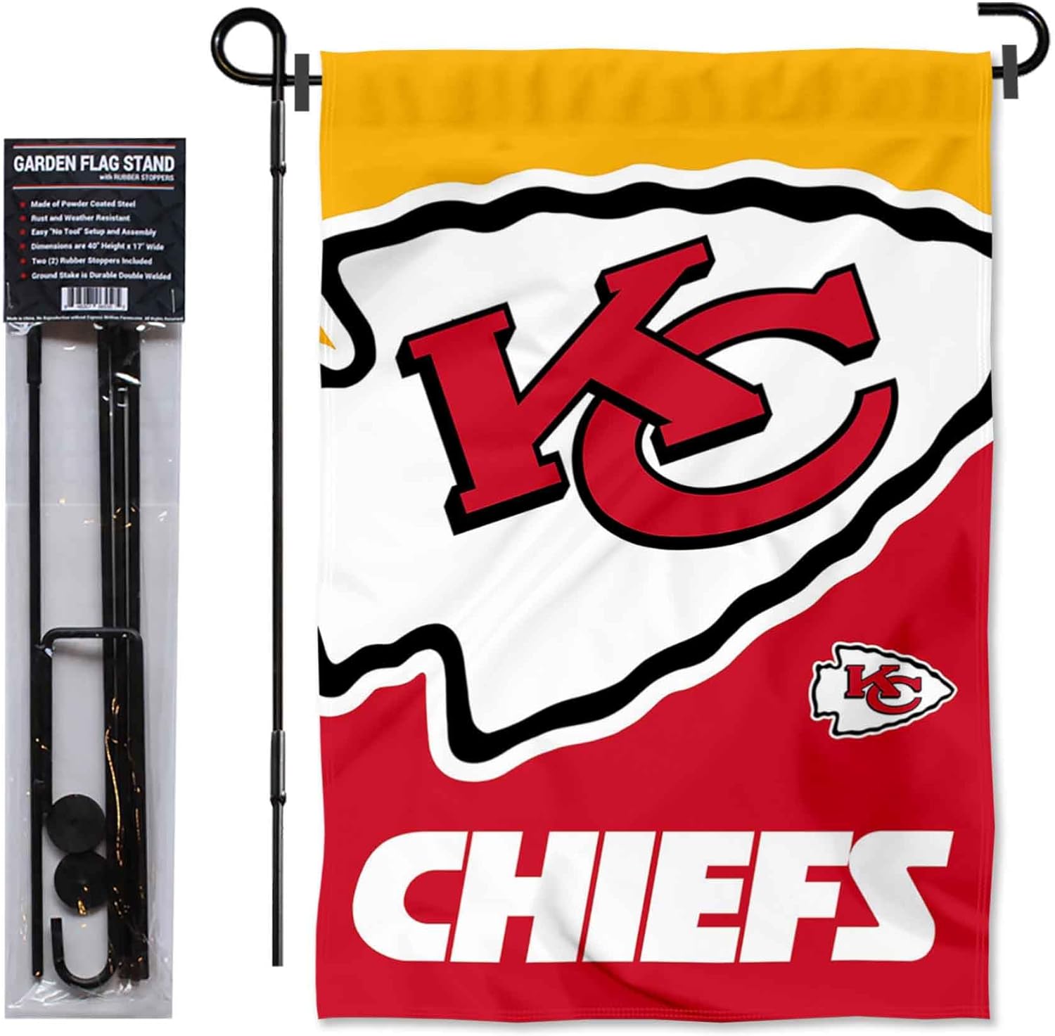 WinCraft Kansas City Chiefs Bold Logo Garden Flag and Flagpole Mount - Image 2