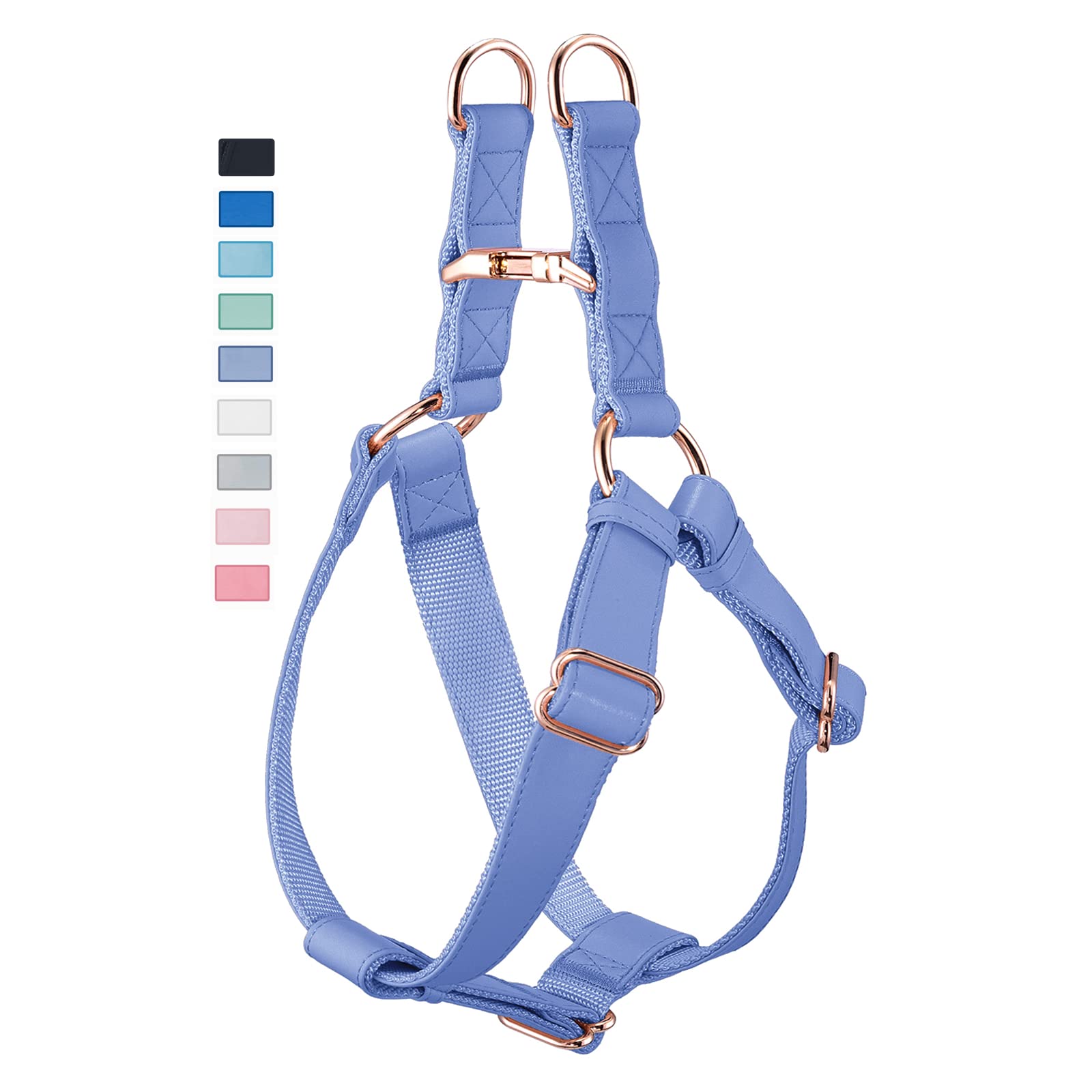 Soft Leather No Pull Dog Harness - Adjustable Step in Dog Harness with Rose Gold Heavy Duty Metal Buckle, Freedom Nylon Dog Halter Vests for Small Medium Large Dogs Easy Walking Training (Purple,XS) — image 1