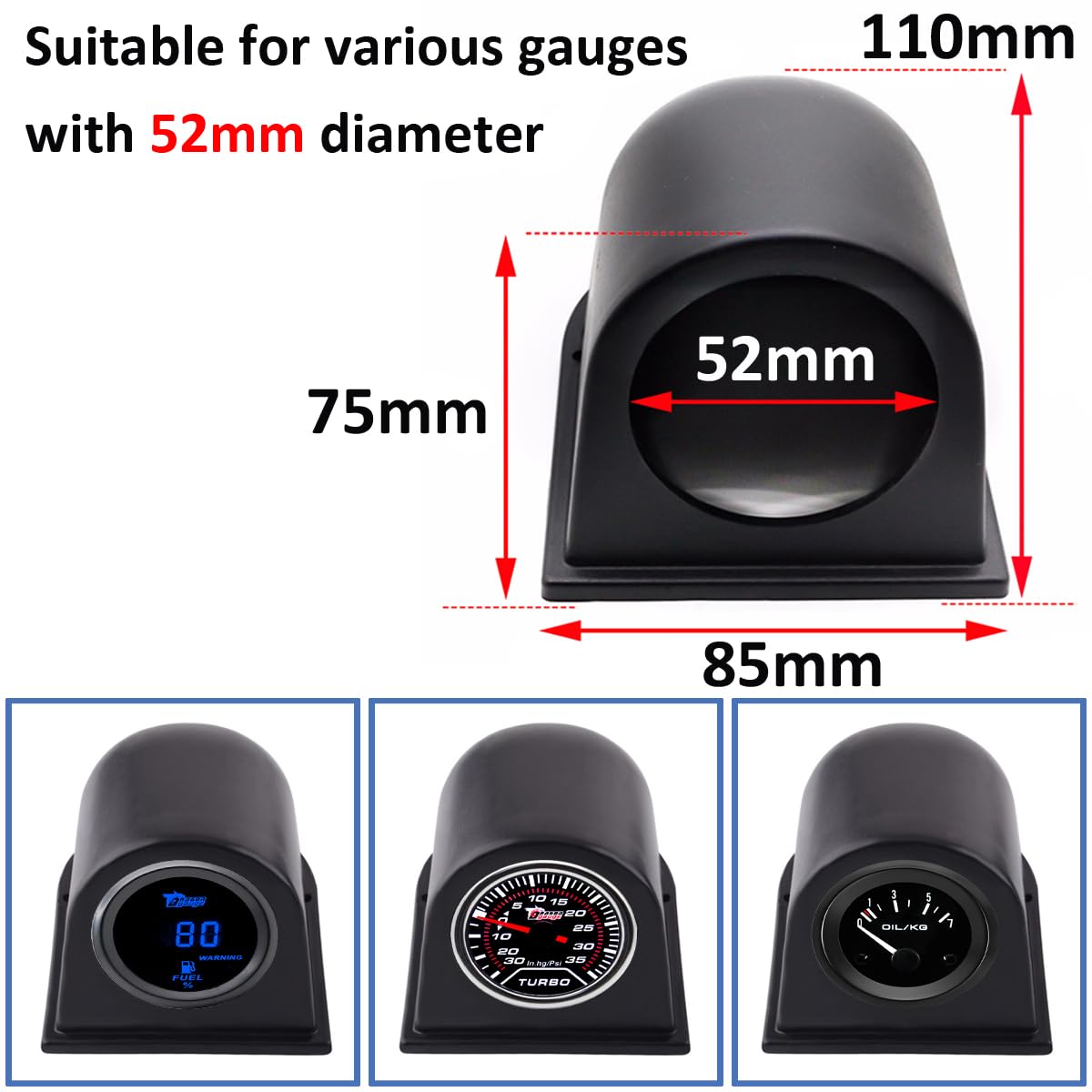 52mm Supporto per Strumentazione Auto Copriferro Strumenti a Foro Singolo Porta Manometro