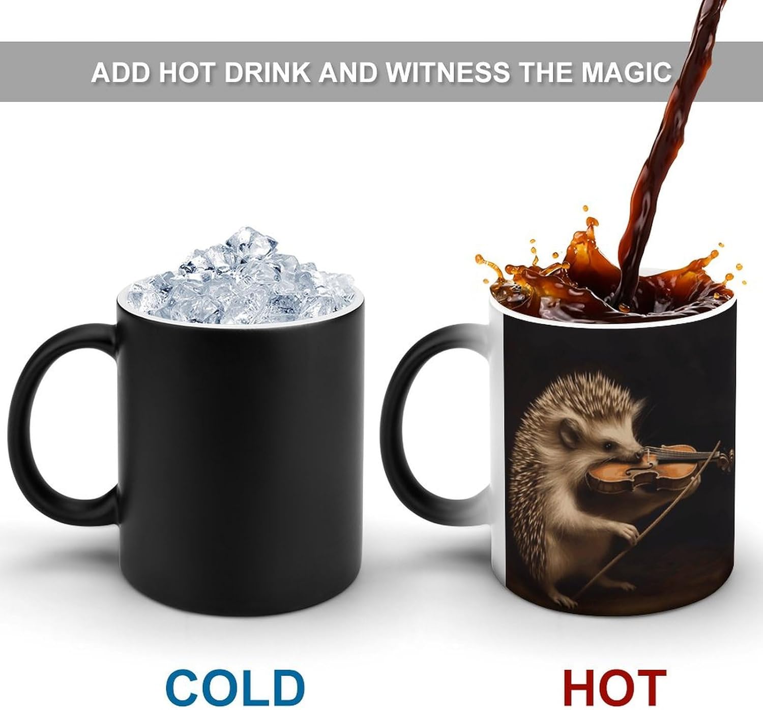 Color Changing Mug Animal Hedgehog Music Violin Printed Ceramic Coffee Mug Heat Changing Sensitive Mug Magic Heat Changing Coffee Mug Novelty Coffee Mugs