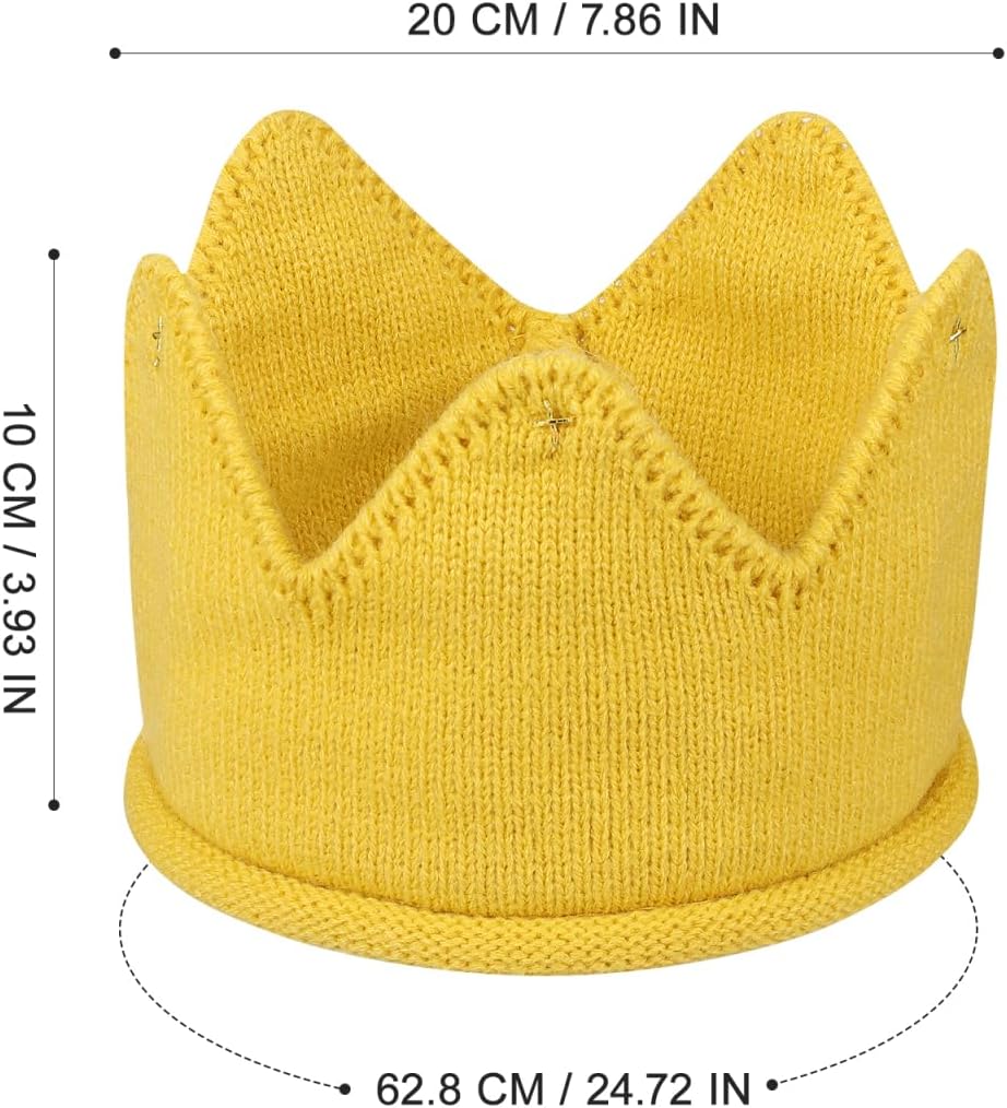 Baby Knitted Crown Headband, Mustard Yellow Birthday Crown for Baby & Toddler Boy Girl, for First Birthday, Newborn Photo Prop Party Accessory