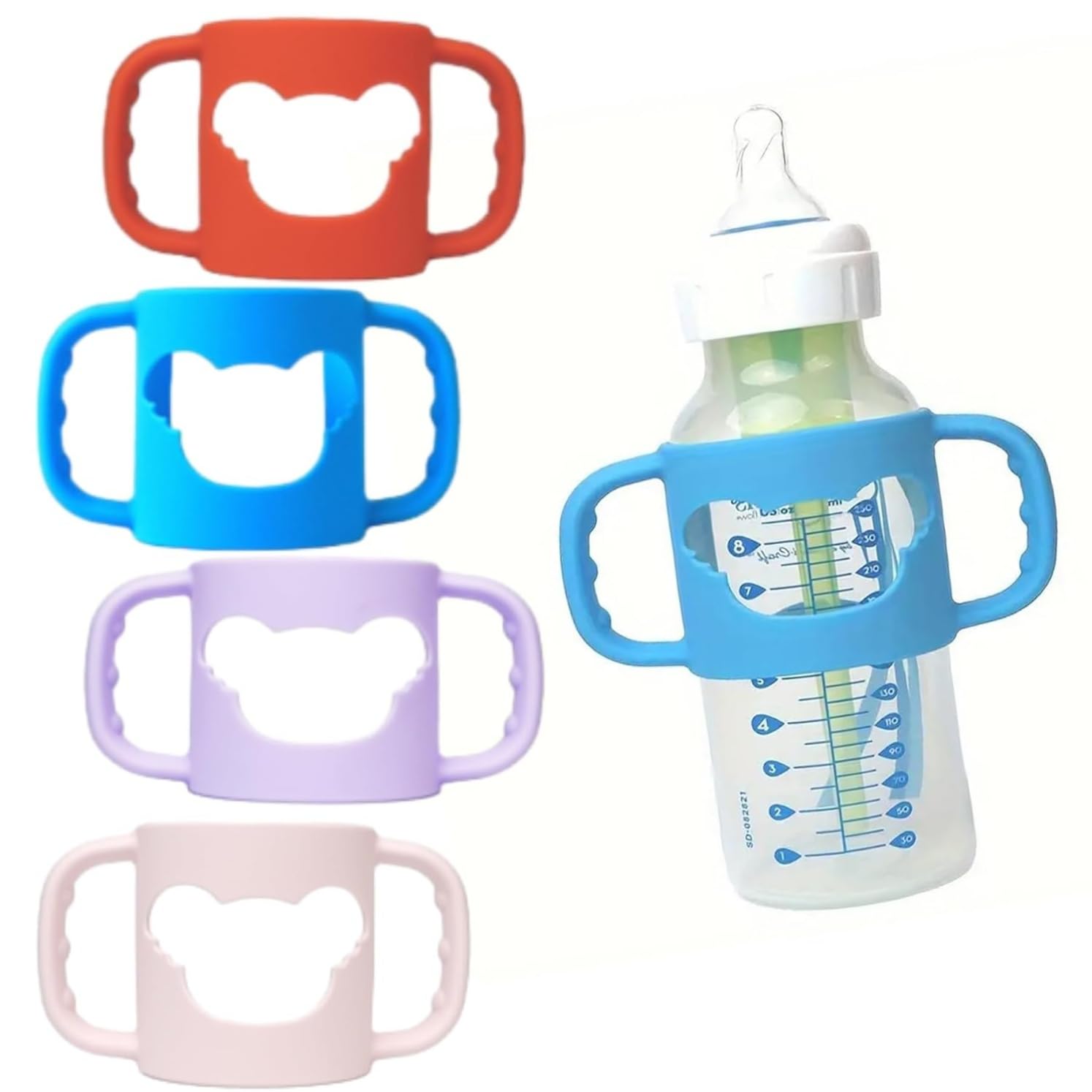 4 Pcs Baby Bottle Handles, Silicone Bottle Handles for Dr Brown Narrow Baby Bottles, Baby Bottle Holder with Easy Grip Handles to Hold Their Own