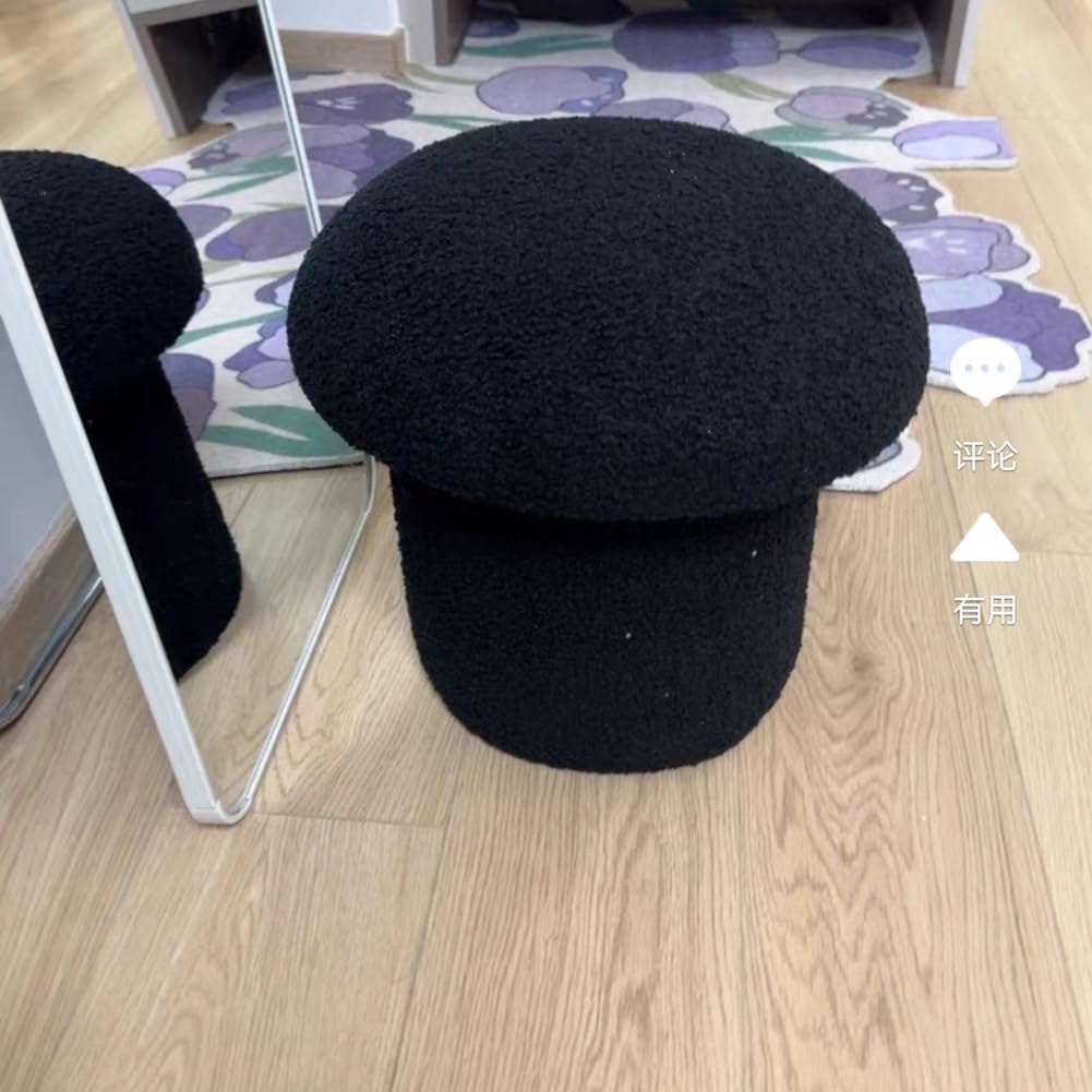 Mushroom Sd Soft ol Przytulny podnóżek z wełny jagnięcej z okrągłym podnóżkiem do salonu sypialni i gabinetu czarny 36 cm 14,2 cm