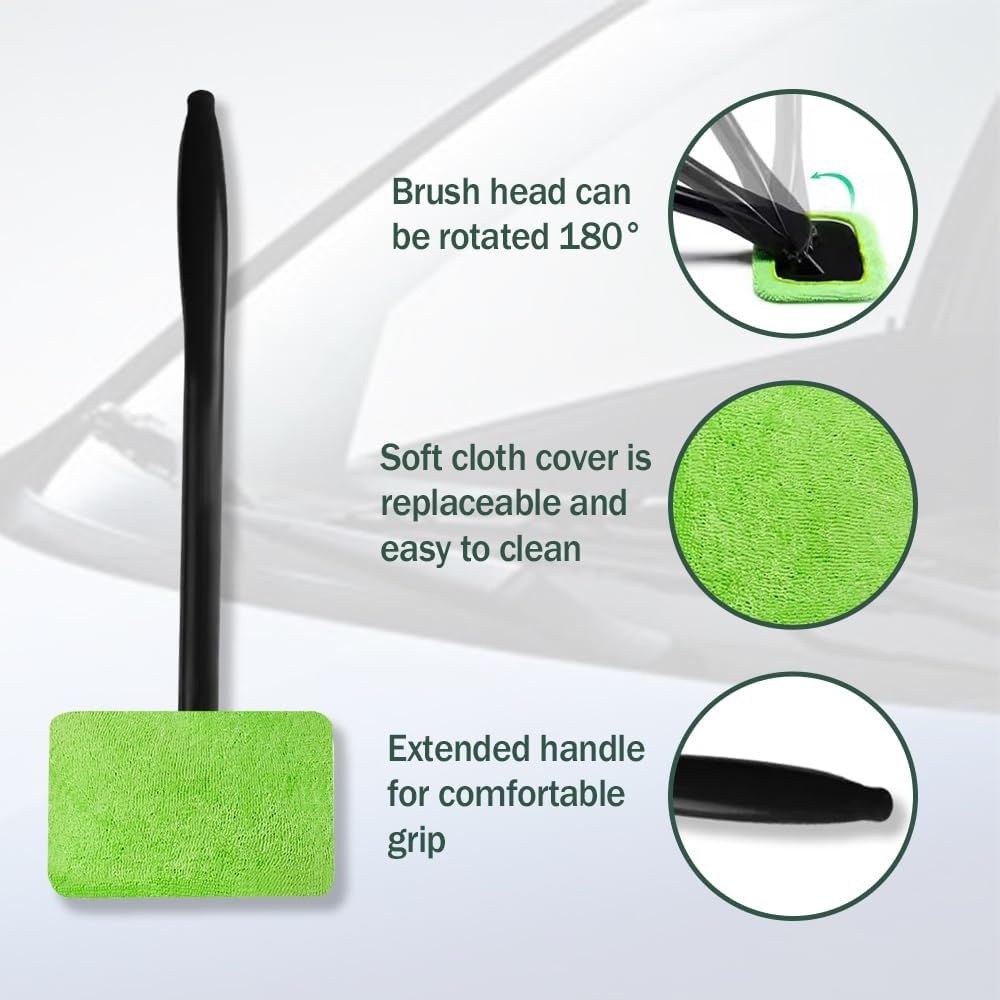 Windshield Cleaner, Window Cleaner Tool, Microfiber Window Cleaning Tool with 4 Washable and Reusable Cloth Pad Head & Extended Handle, Car Accessories for windshield Cleaning - Image 4