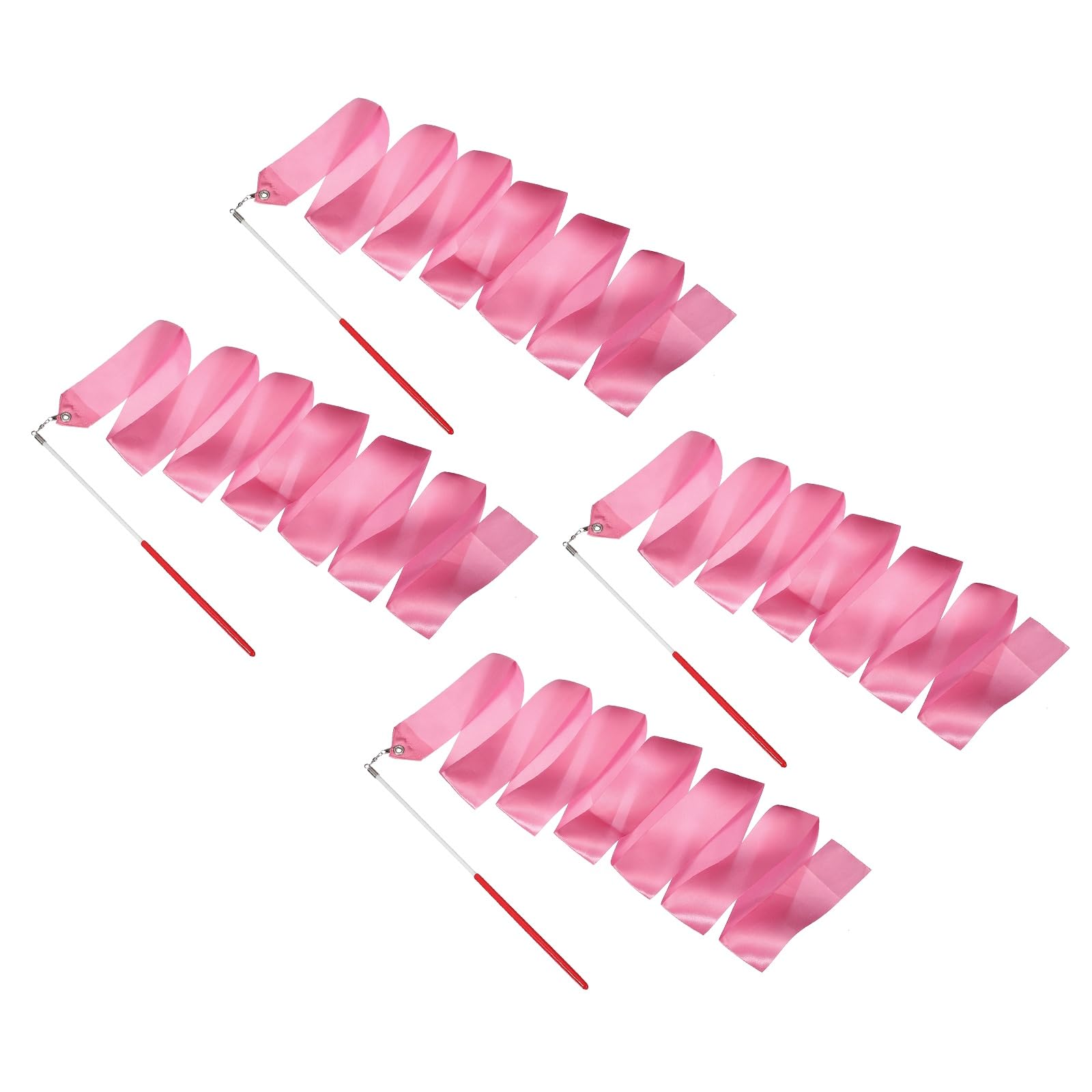 YELARXI 4 Pcs Dance Ribbons, 78.7" Gymnastics Ribbon Streamers, Rhythmic Dance Twirling Sticks with Non-Slip Red Wand -Fitting for (Gymnastics/Talent Shows/Artistic/Party) Pink