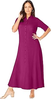 Women's Plus Size Stretch Cotton Button Front Maxi Dress - Buy now