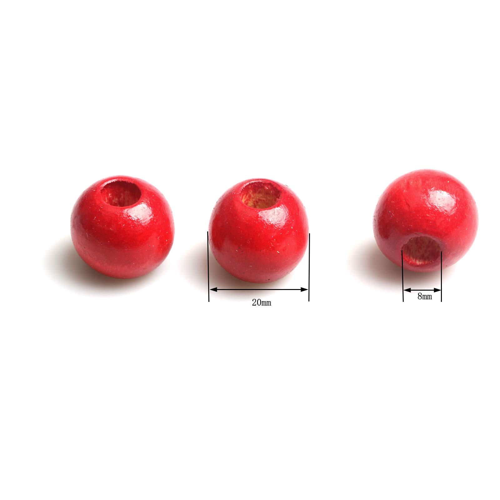 50pcs 20mm Macrame Wood Beads Red Dyed Large Hole Wooden Beads for DIY Handmade Project Crafts (8mm Hole) - Image 3