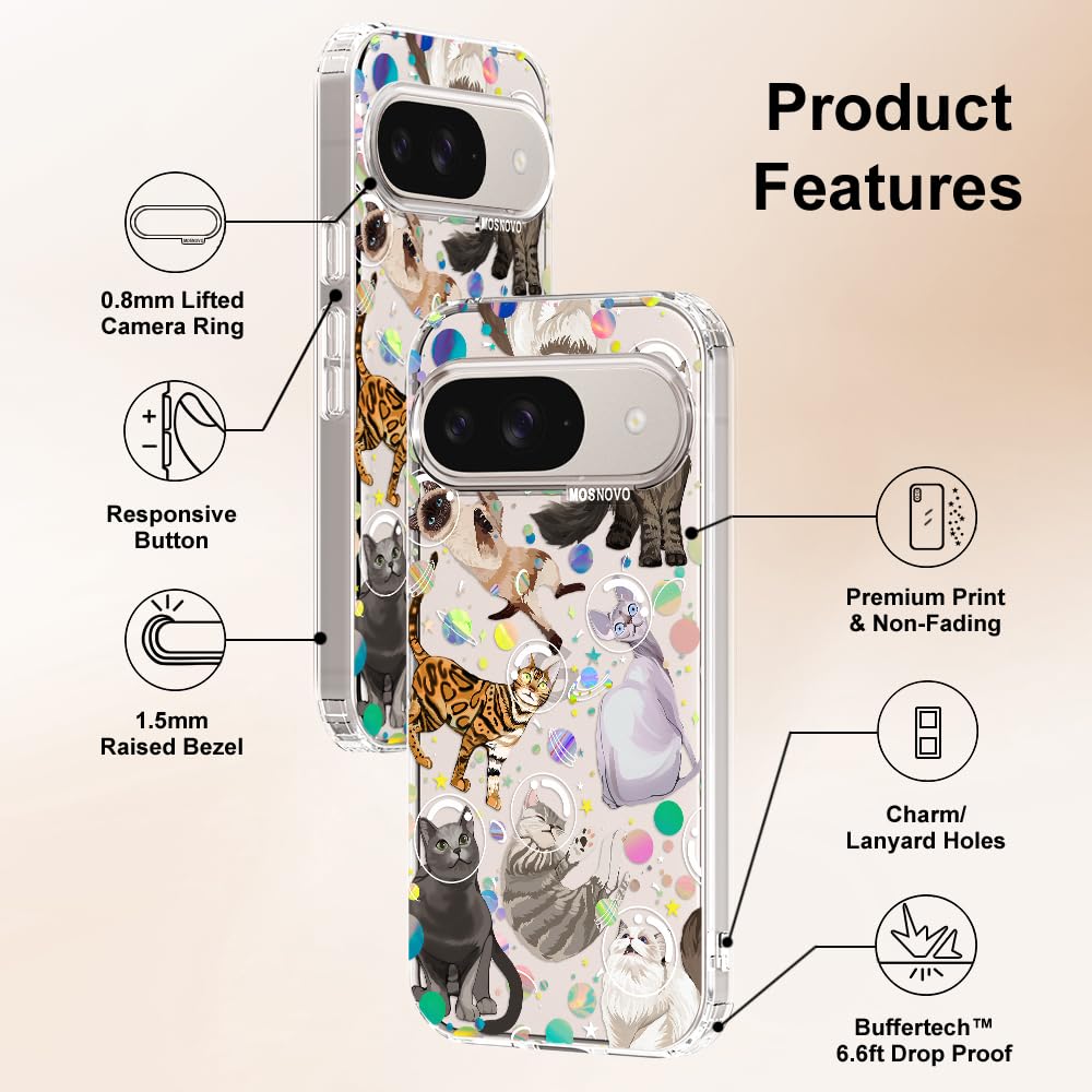 MOSNOVO Case for Google Pixel 10 & Pixel 10 Pro, [Buffertech 6.6ft Military-Grade Drop Protection] [Anti Peel Off Tech] Clear TPU Bumper Phone Case Cover Design - Cute Cherry — view 494