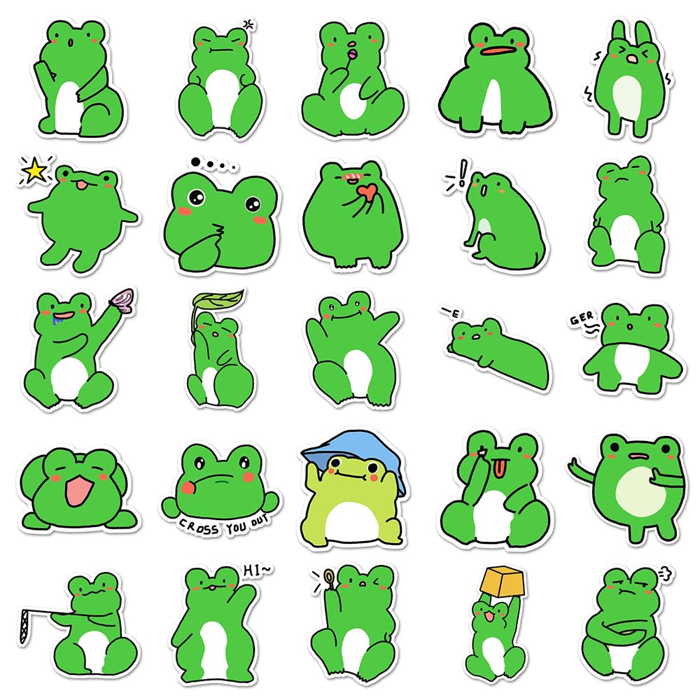 Cute Frog Vinyl Stickers, 50 PCS Waterproof Illustrated Animal Decals for Laptops Scrapbooking, Journals, Notebooks - Image 2